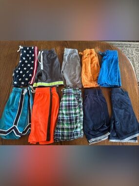 Kids Elastic-Waist Shorts and Bottoms Pack - Blue, Orange, Gray, Plaid